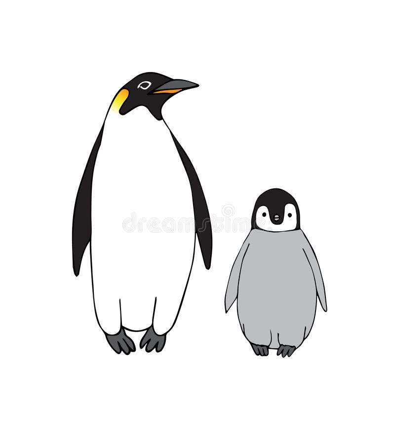 Vector Hand Drawn Emperor Penguin With Baby Stock Illustration Illustration Of Graphic Outline 159979446