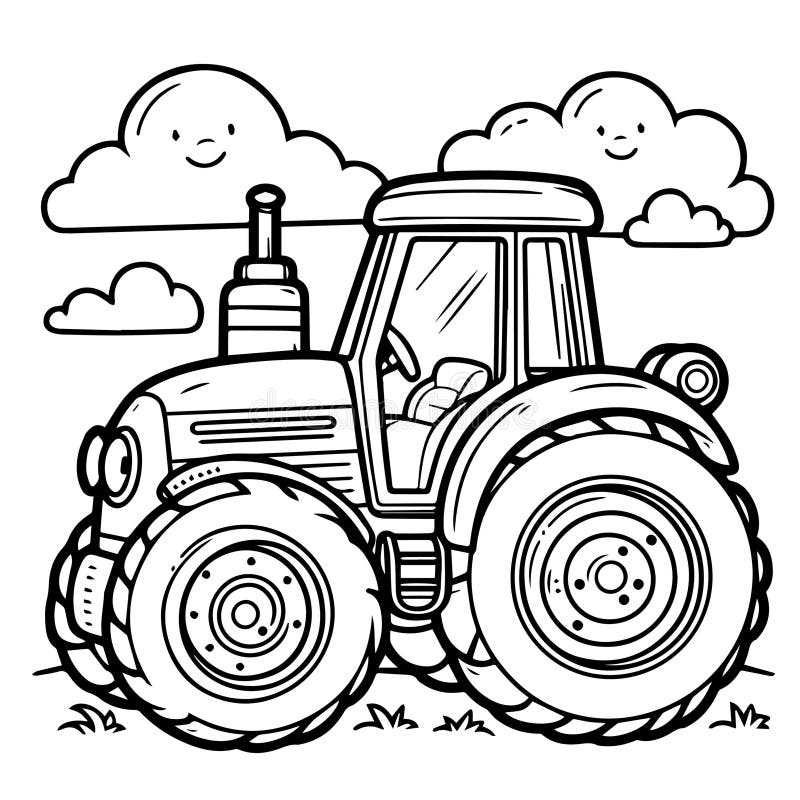 Vector Hand Drawn Flat Design Outline of a Farm Tractor Stock Vector ...