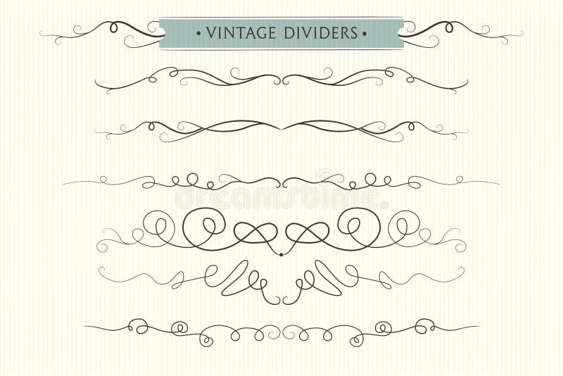 Vector hand drawn flourishes, dividers, graphic lovely design element set. Cute vintage borders. Wedding invitation cards, page d vector illustration Vector hand drawn flourishes, dividers, graphic lovely design element set. Cute vintage borders. Wedding invitation cards, page d vector illustration