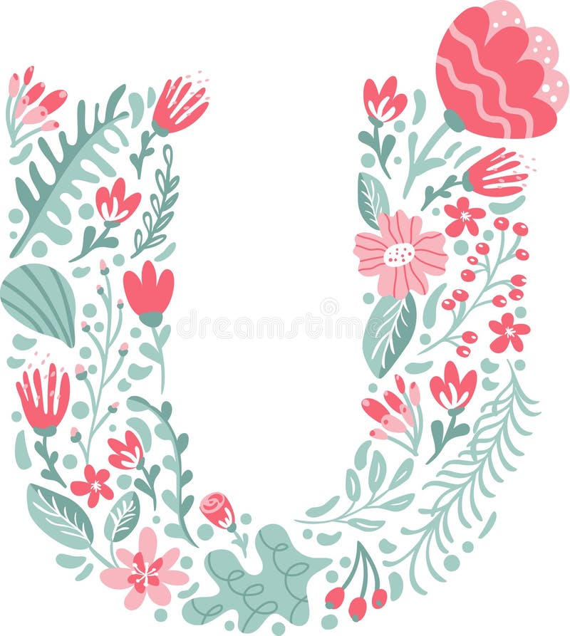 Uppercase Letter S With Flowers And Branches Vector Flowered