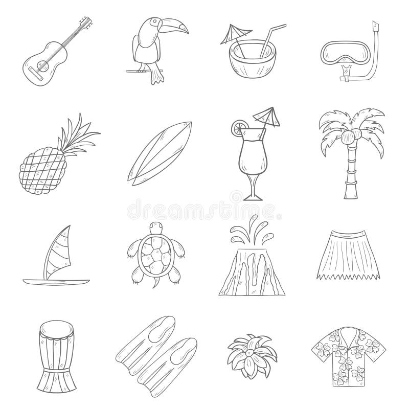 Vector Hand Drawn Hawaii Icons Stock Vector - Illustration of isolated ...