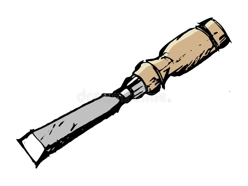 Chisel Woodworking Hand Tool Cartoon Retro Drawing Stock Illustration