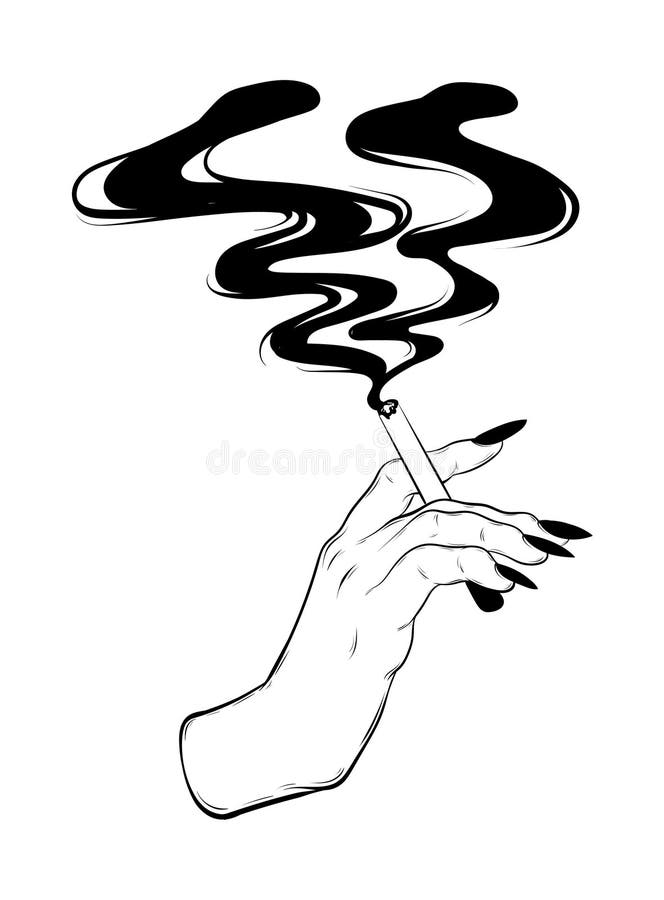 Vector Hand Drawn Illustration of Hand with Cigarette and Smoke Stock ...