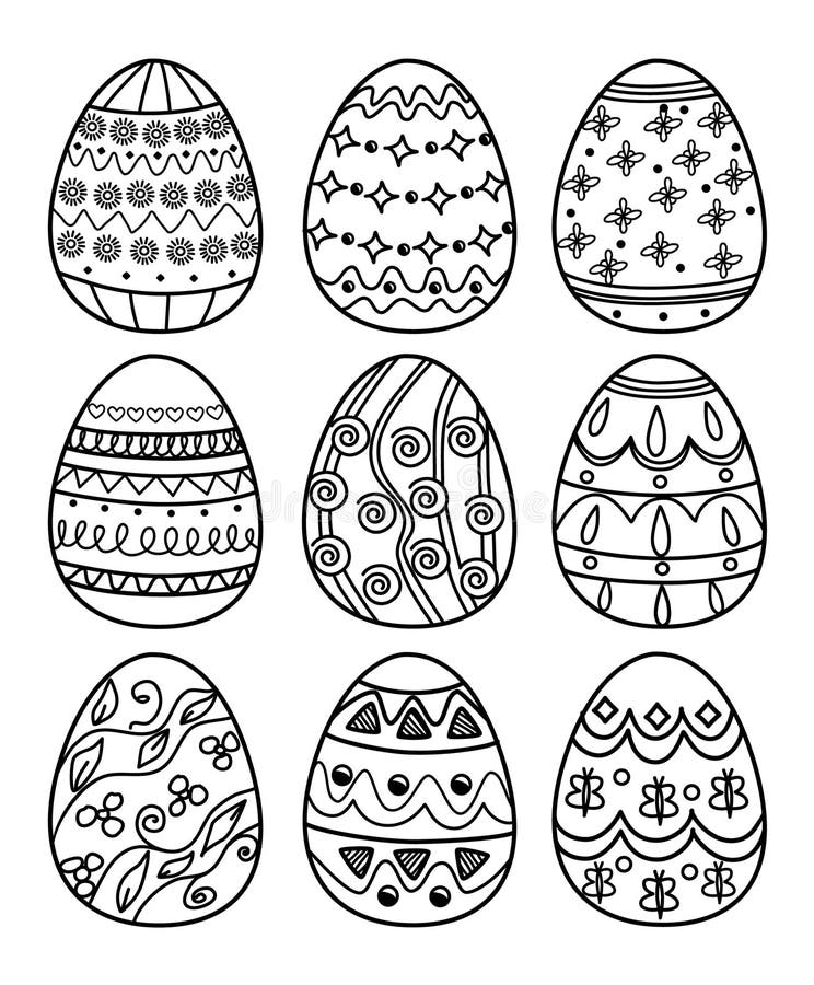 Vector Hand Drawn Line Illustration, Set of Easter Eggs Stock Vector