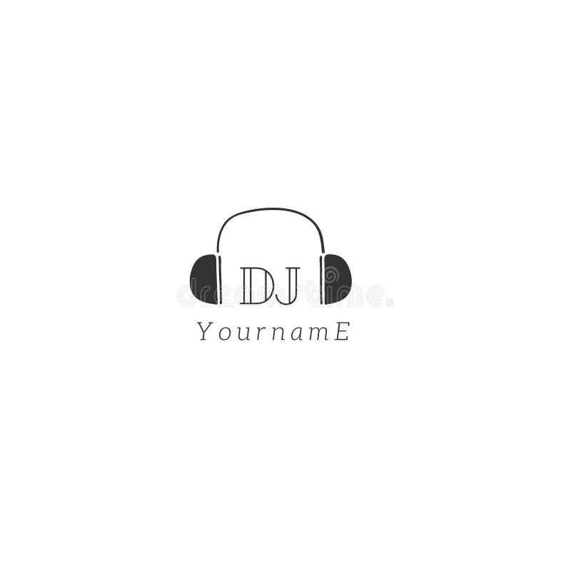 Vector hand drawn logo template with headphones. Music and sound record theme. For business identity and branding, for music shops and cafe, sound record studios, for musicians, djs and singers.