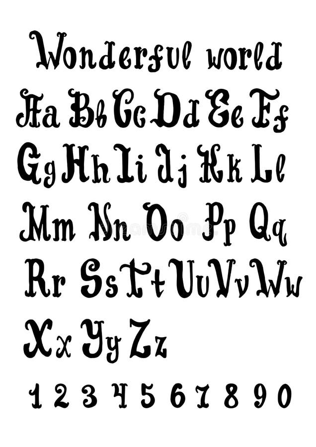 Vector hand drawn magic alphabet. Brush painted letters, rough contour. stock illustration