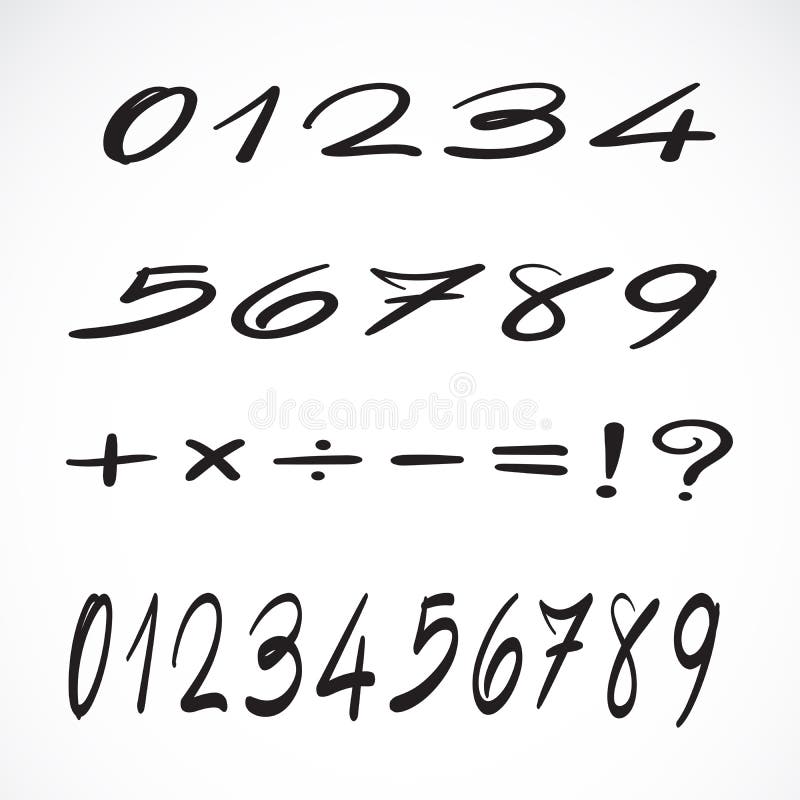 Vector of Hand Drawn Number Isolated on White Background. Group Numbers