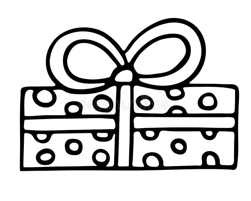 Vector Hand Drawn Outline Illustration of Rectangle Christmas Gift Box