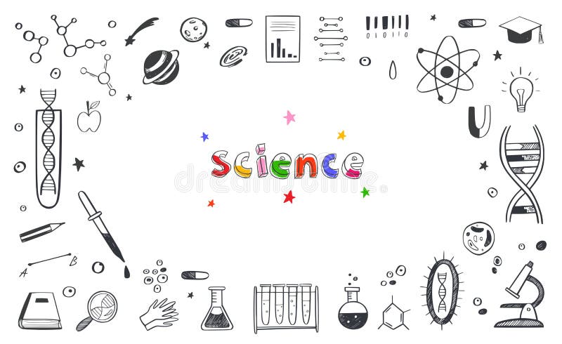 Vector hand drawn Science and Education doodle Frame . DNA, Biology, Astronomy and other