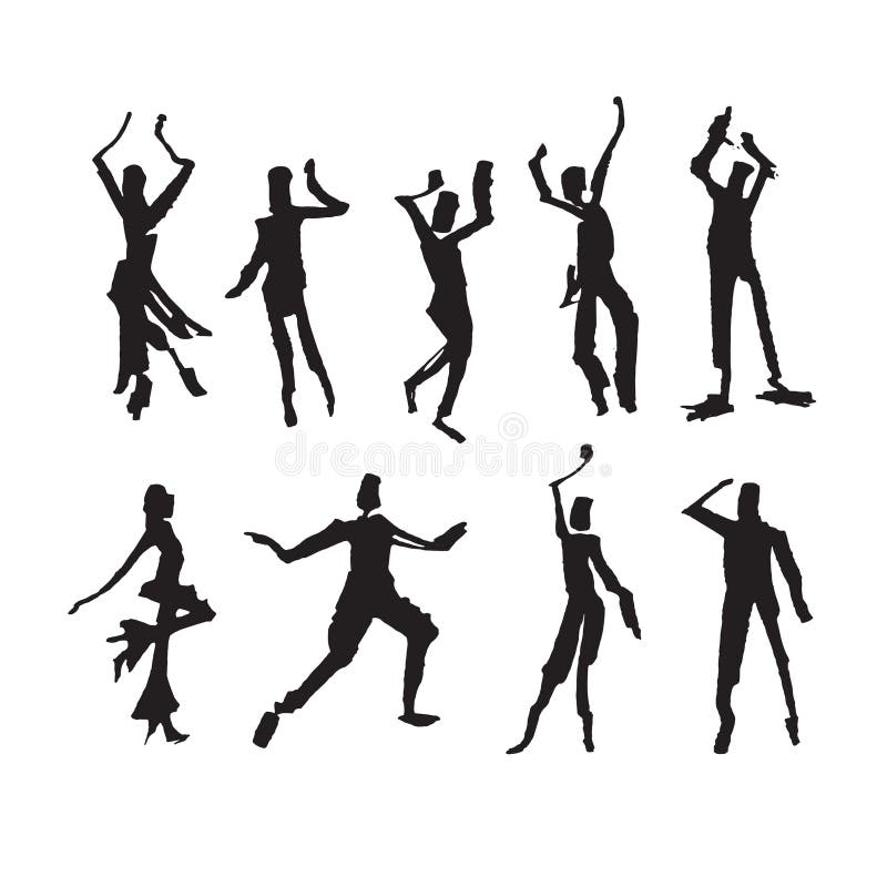 Vector Hand-drawn Silhouettes of Dancing People. Isolated Paint Blots ...