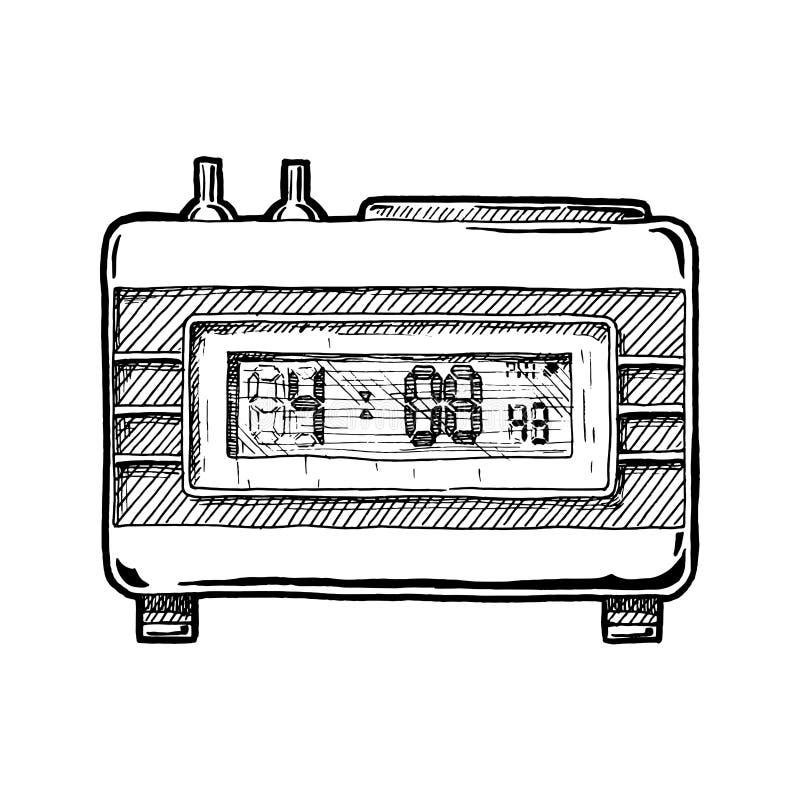 Hand Draw Sketch Of Digital Alarm Clock At White Background Stock ...