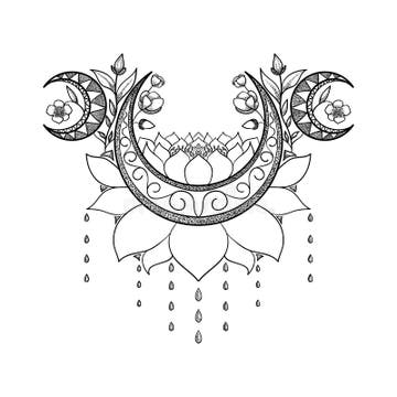 Lotus Flower Moon Tattoo Stock Illustrations – 516 Lotus Flower Moon ...