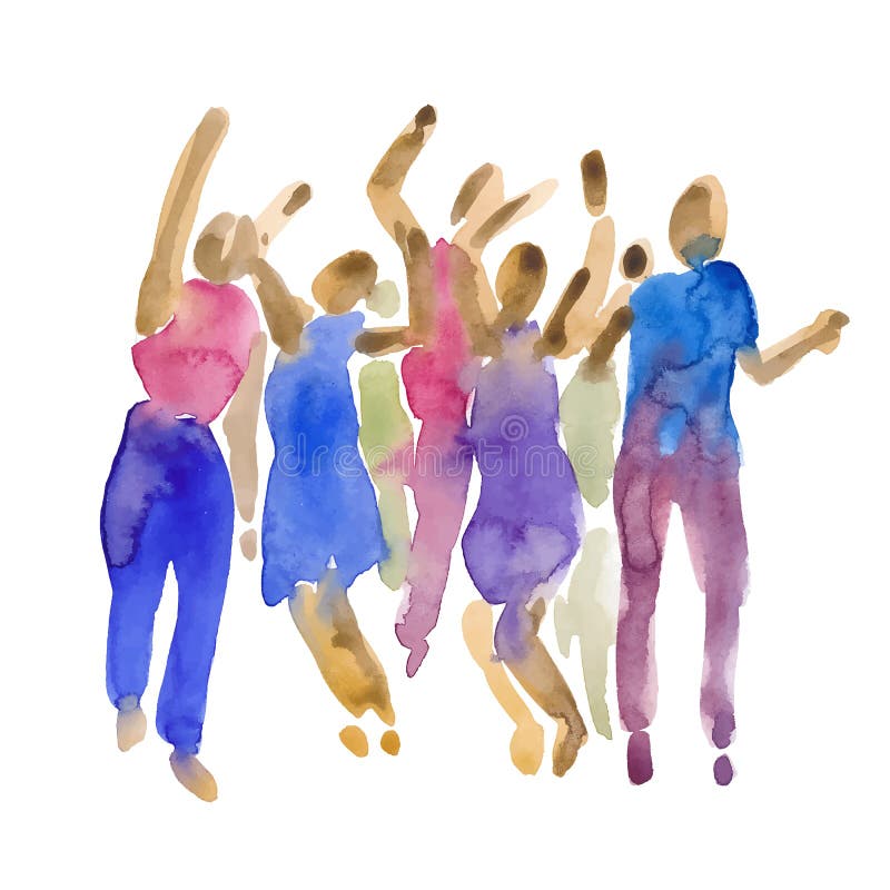 Vector - hand drawn watercolor illustration. Dancing people. People shaped watercolor stains