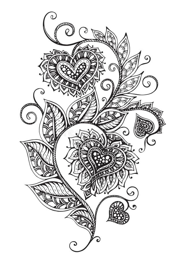 Vector Hand gezeichnetes aufwändiges Blumenmuster in zentangle Art lizenzfreie abbildung