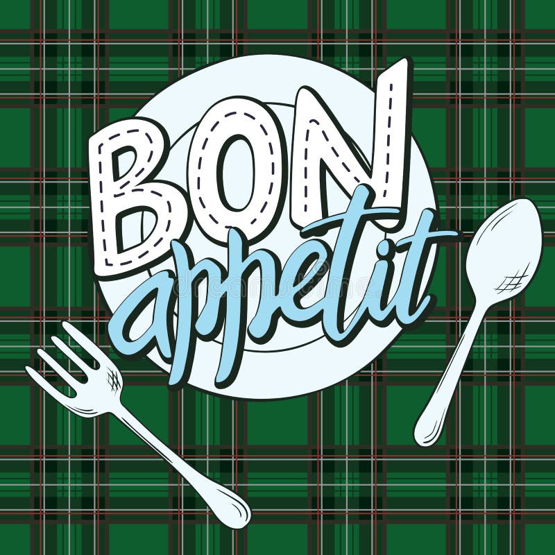 Vector Hand Lettering Expression - Bon Appetit - on a Plate with Fork ...