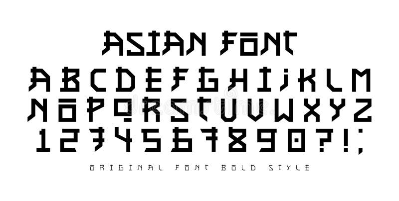 Vector Handmade Asian and Japanese Style Font. Stock Vector