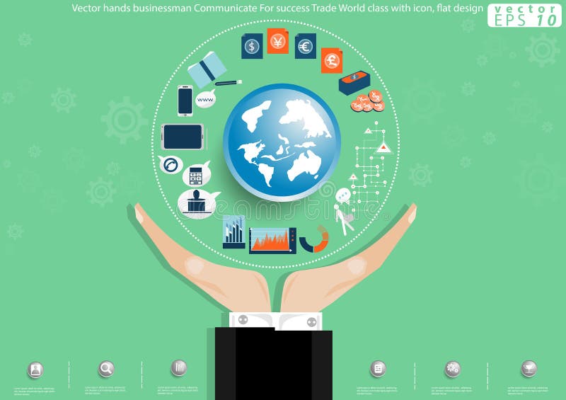 Vector Hands Businessman Communicate For Success Trade World Class With Icon Flat Design Stock Vector Illustration Of Factory Banner Vector Hands Businessman Communicate For Success Trade World Class With Icon Flat Design Stock Vector Illustration Of Factory Banner