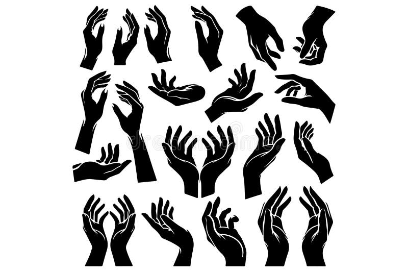 Vector Hands Icons. Black and White. Eps 10 Stock Vector - Illustration