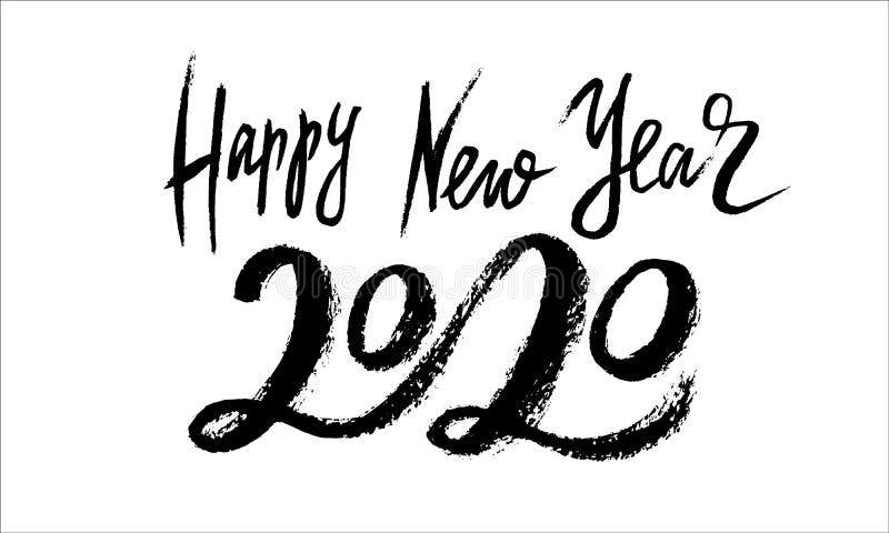 Vector Handwritten Black Lettering 2020 on White Background. Stock