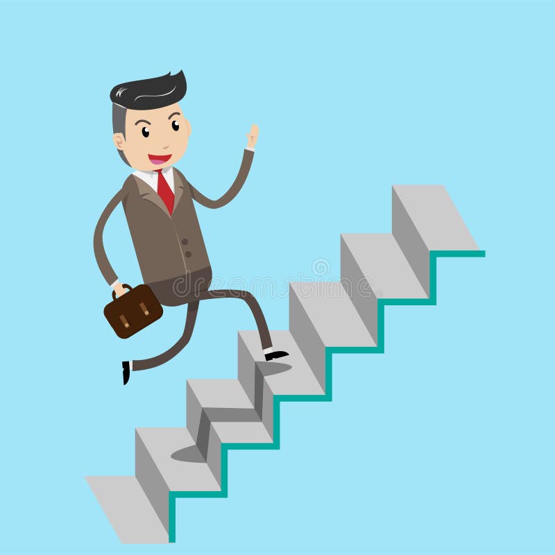 Vector. Happy Business Man Running on Ladder Step As Symbol Stock ...