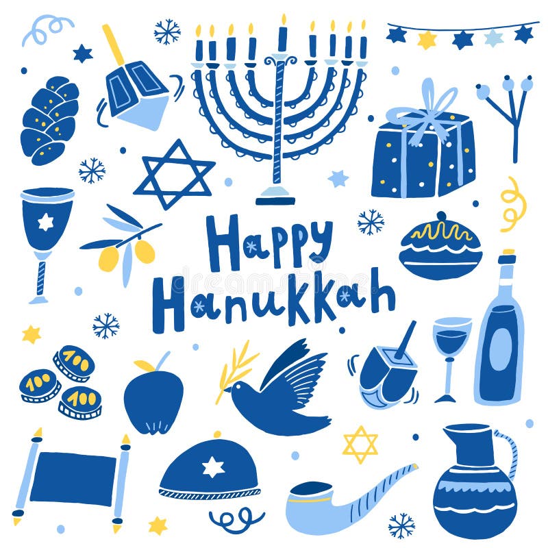 Vector Happy Hanukkah Icon Set Stock Vector - Illustration of greeting