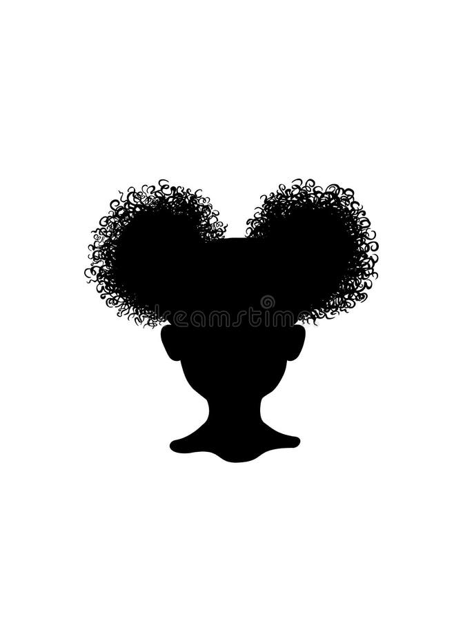 Vector head silhouette of African American black little girl with two hair ...