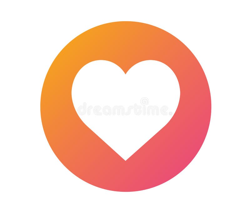 Vector Heart Icon, Orange and Pink Colorful Gradient Circle Button