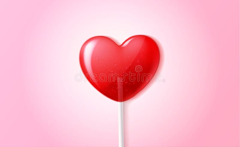 Vector heart lollipop candy 3d valentine day sweet