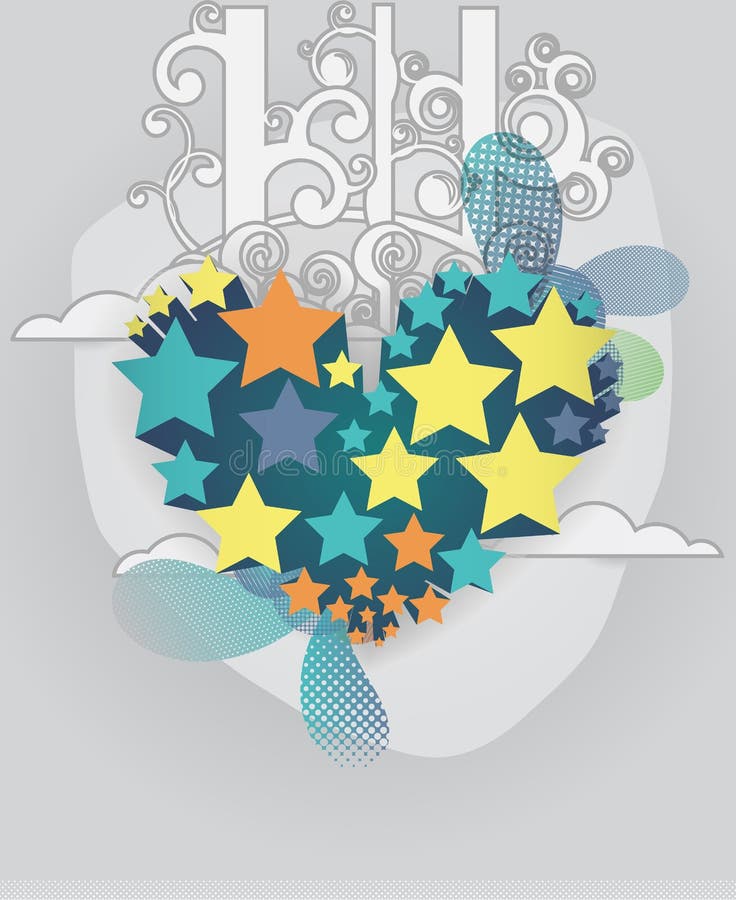 Vector heart made of stars with clouds and swirls royalty free illustration