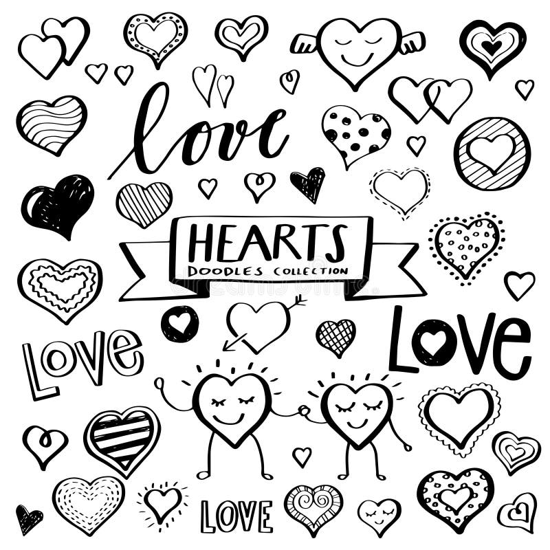 Vector Hearts Doodles stock vector. Illustration of emoticons - 106887745