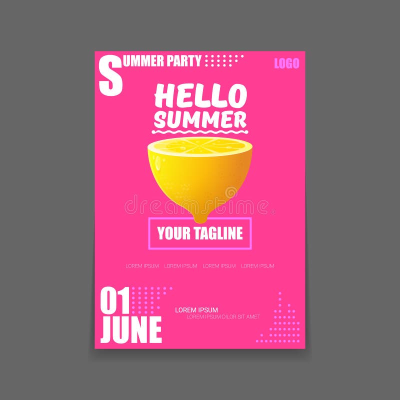Download Vector Hello Summer Beach Party Vertical A4 Poster Design Template Or Mock Up With Fresh Lemon ...