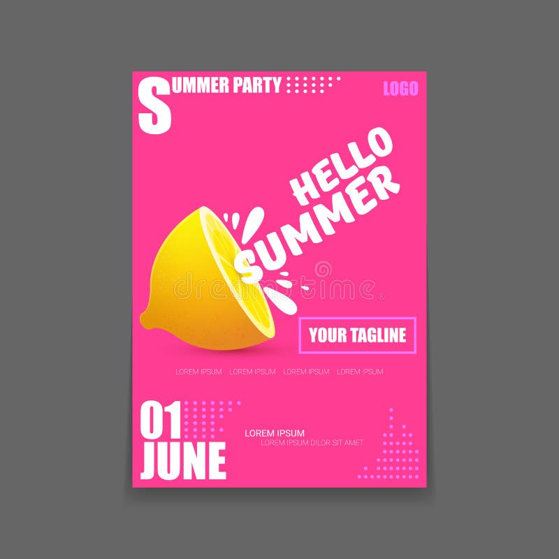 Download Vector Hello Summer Beach Party Vertical A4 Poster Design Template Or Mock Up With Fresh Lemon ...