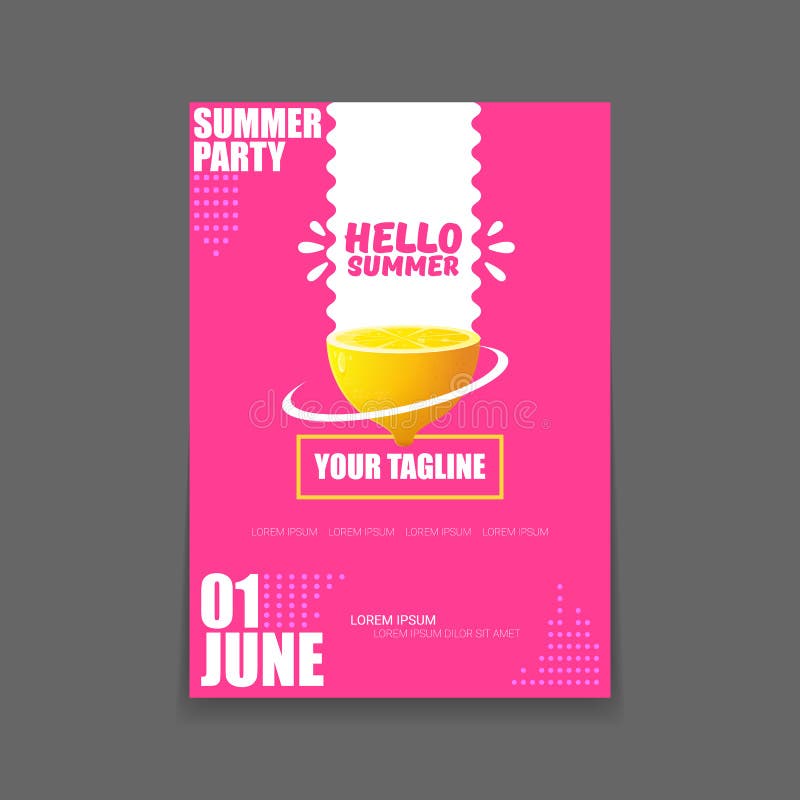 Download Vector Hello Summer Beach Party Vertical A4 Poster Design Template Or Mock Up With Fresh Lemon ...