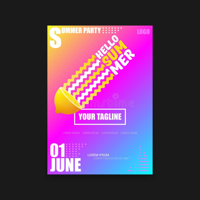 Download Vector Hello Summer Beach Party Vertical A4 Poster Design Template Or Mock Up With Fresh Lemon ...