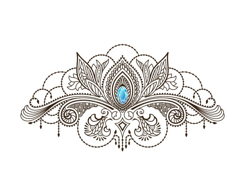 Vector henna tattoo under the breast of a girl. Mehndi floral oriental pattern. stock illustration Vector henna tattoo under the breast of a girl. Mehndi floral oriental pattern. stock illustration