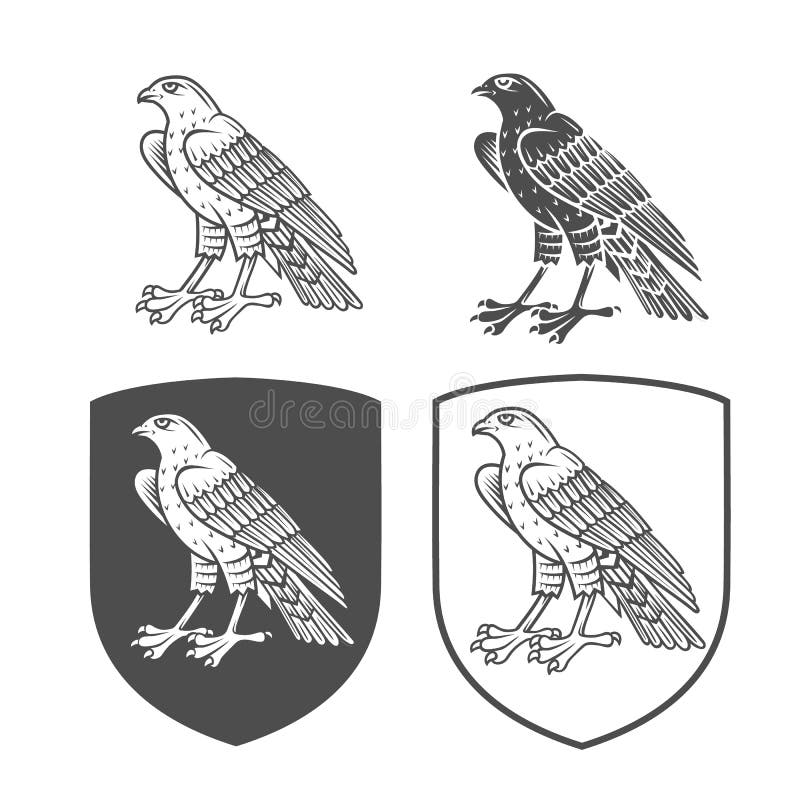 Vector Heraldic Shields with Falcon. Stock Vector - Illustration of