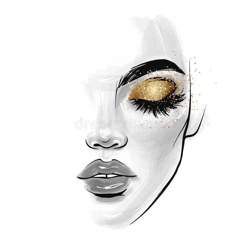 Vector hermosa joven mujer cara. ilustración de dibujo de moda stock de ilustración
