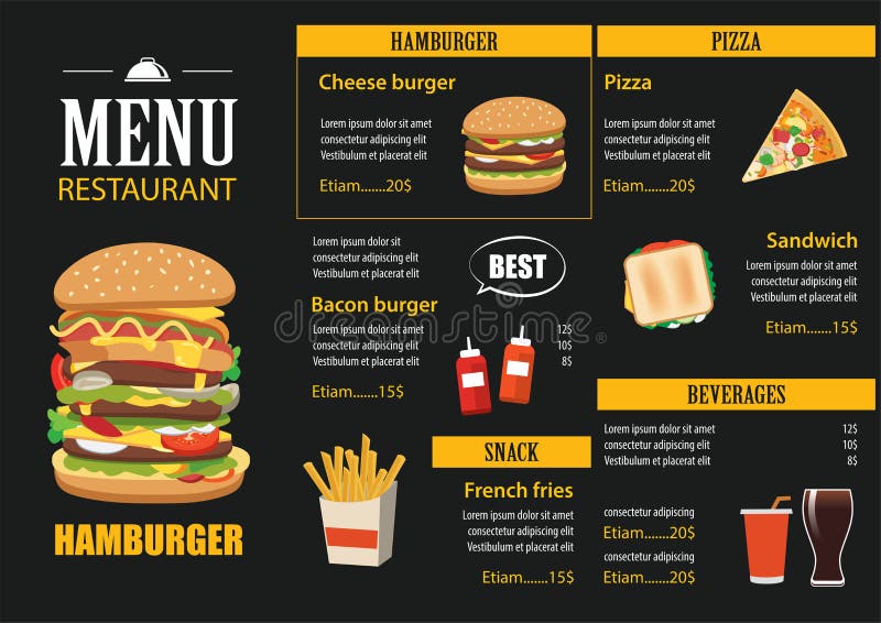 Vector het menu grafisch malplaatje van de restaurantkoffie