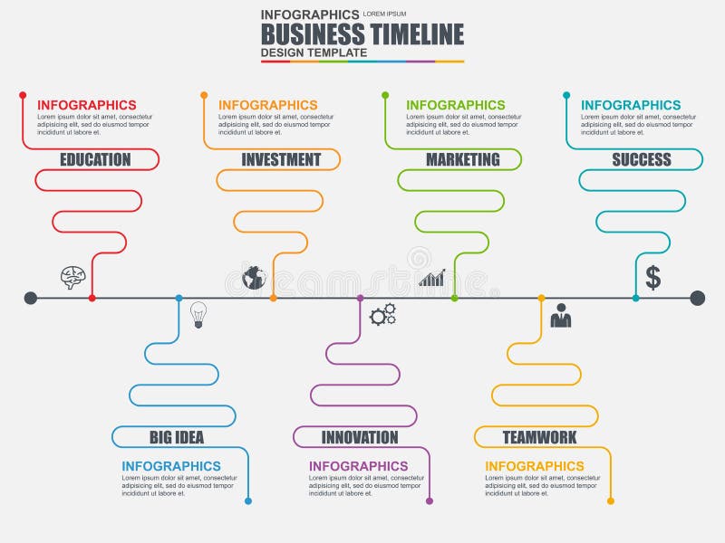 Vector het ontwerpmalplaatje van de Infographic lineair chronologie vector illustratie Vector het ontwerpmalplaatje van de Infographic lineair chronologie vector illustratie