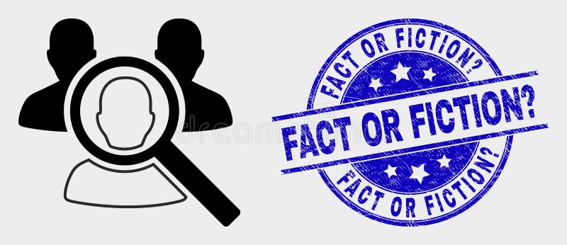 Vector search people pictogram and Fact or Fiction Query seal stamp. Red rounded distress seal stamp with Fact or Fiction Query caption. Vector composition in flat style. Black isolated search people icon. Vector search people pictogram and Fact or Fiction Query seal stamp. Red rounded distress seal stamp with Fact or Fiction Query caption. Vector composition in flat style. Black isolated search people icon.