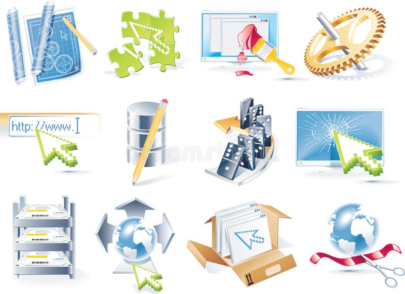 Vector het pictogramreeks van de websiteontwikkeling stock illustratie Vector het pictogramreeks van de websiteontwikkeling stock illustratie
