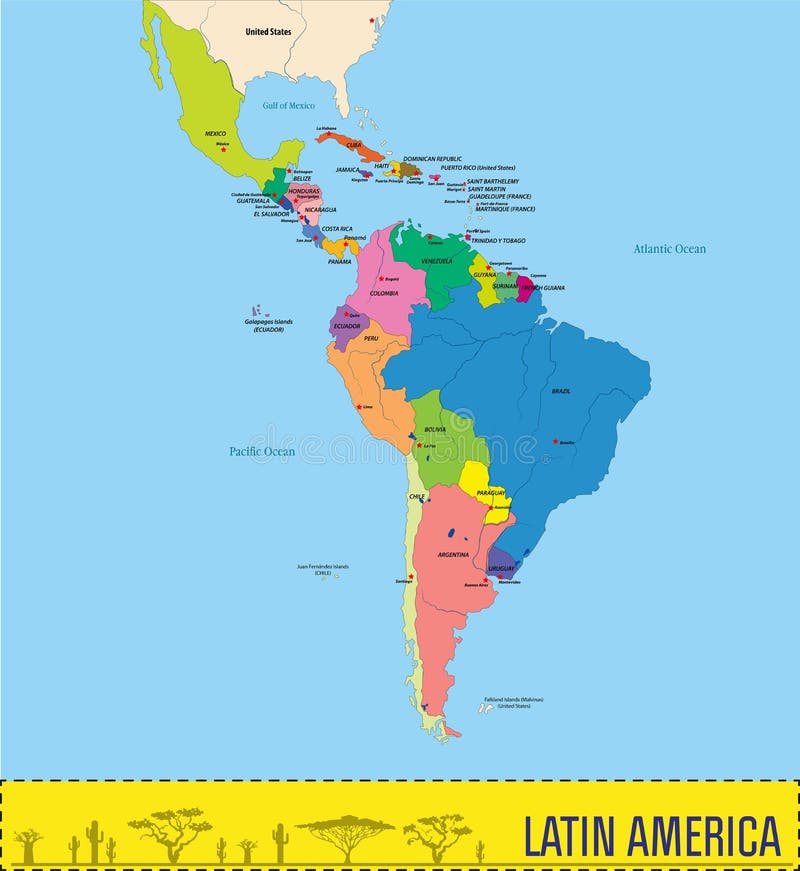 Vector Highly Detailed Political Map Latin America Their Capitals All Elements Separated Editable Layers Clearly 160129233 