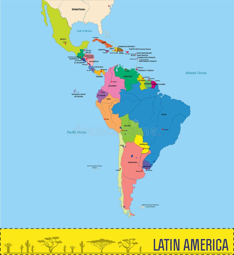 Map Of Mexico And South America Political Map Of Latin America. Latin American States Blue Highlighted In  The Map Of South America, Central America And Stock Vector - Illustration  Of French, Border: 112073779