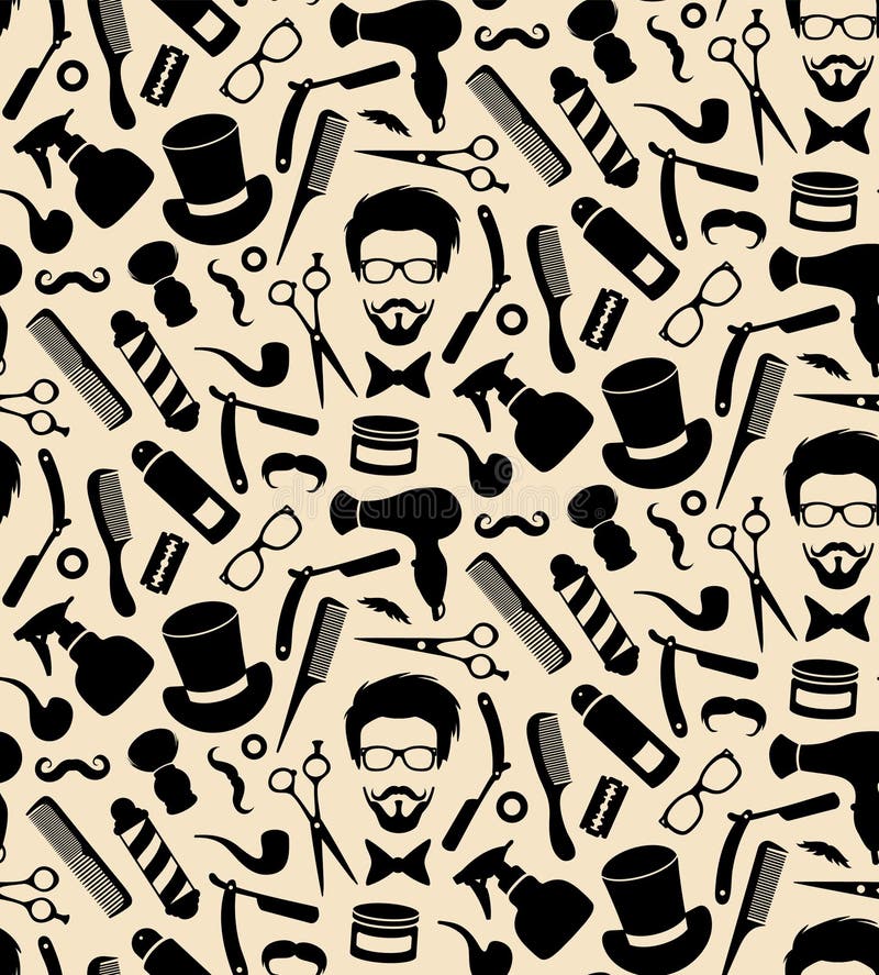 Vector Hipster Seamless Pattern of Barbershop Icons with Hipster Face in  Flat Style. Hairdressers Endless Background. Stock Vector - Illustration of  element, glasses: 89581754