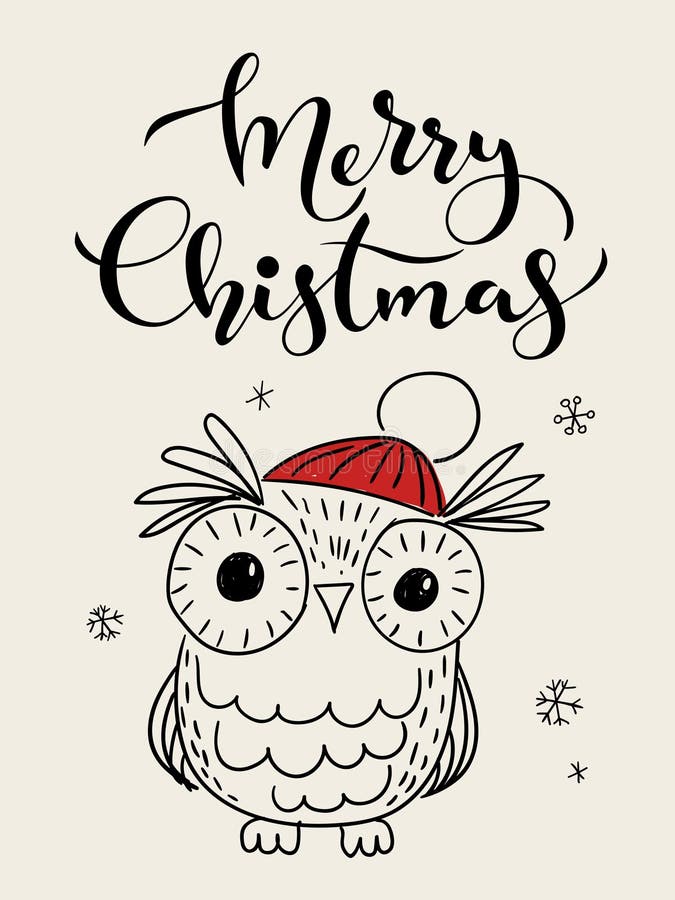 Download Lettering Merry Christmas On Winter Background And Owl ...