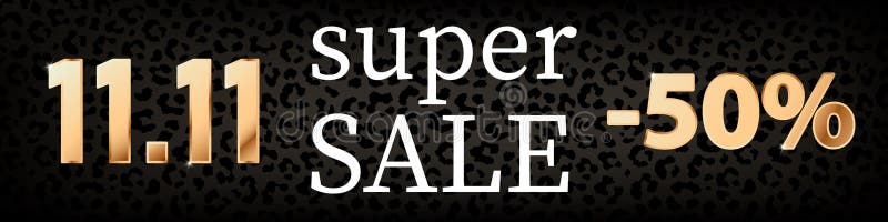 Vector horizontal banner, header with golden numbers 11. 11 for World Shopping Day. royalty free illustration