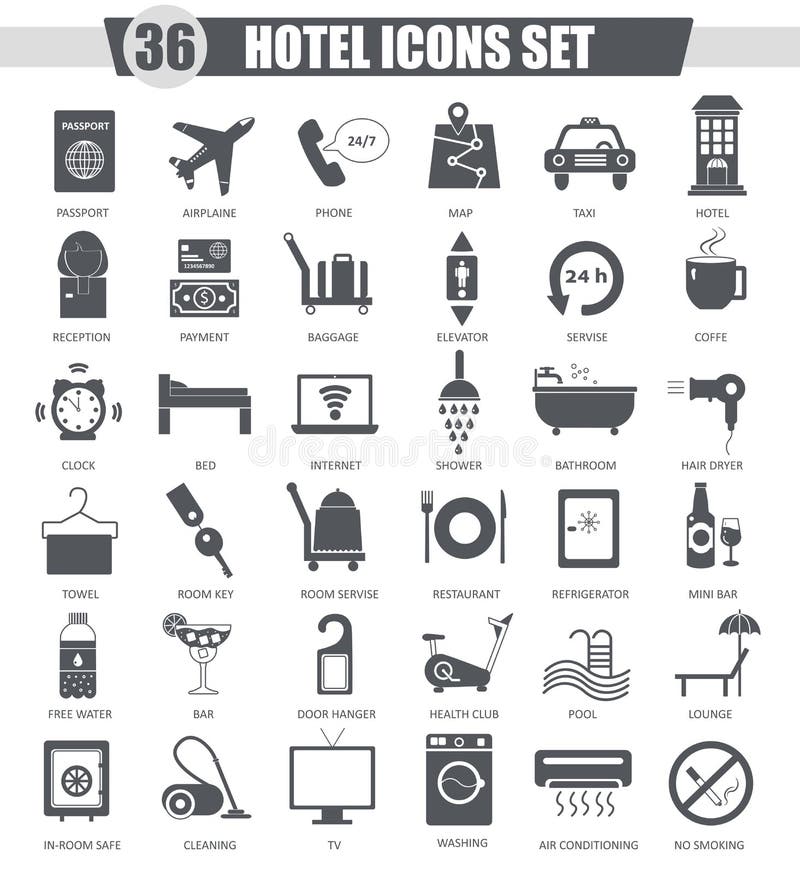 Vector Hotel black icon set. Dark grey classic icon design for web. vector illustration