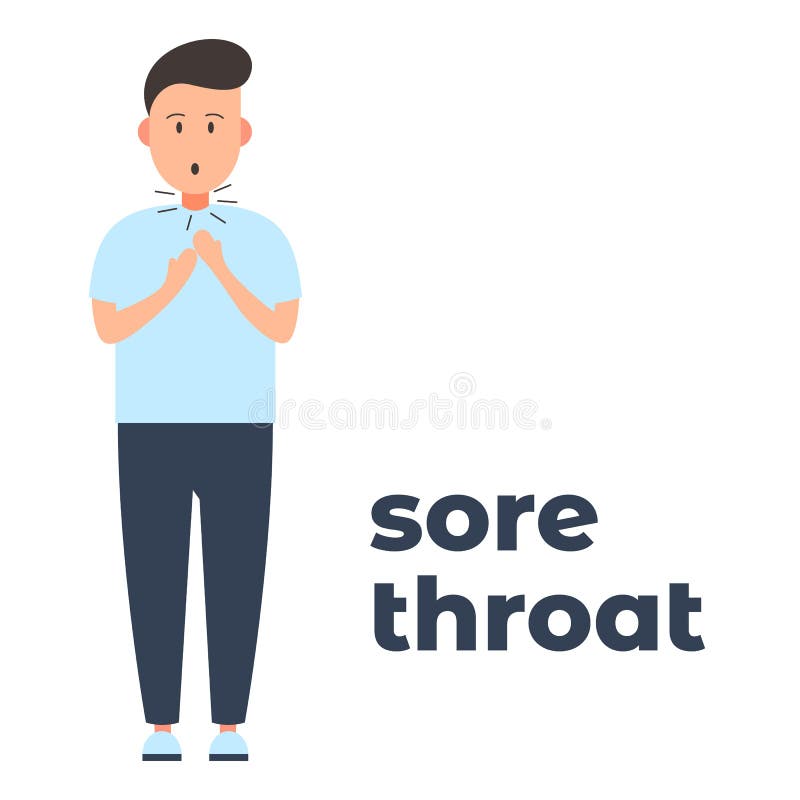 Vector icon of a character with a sore throat because of the infection. It represents a concept of medical protection, virus stock illustration