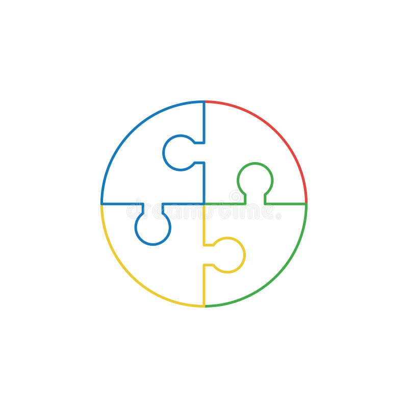 Vector Icon Concept of Circle Shape Four Puzzle Pieces Connected Stock