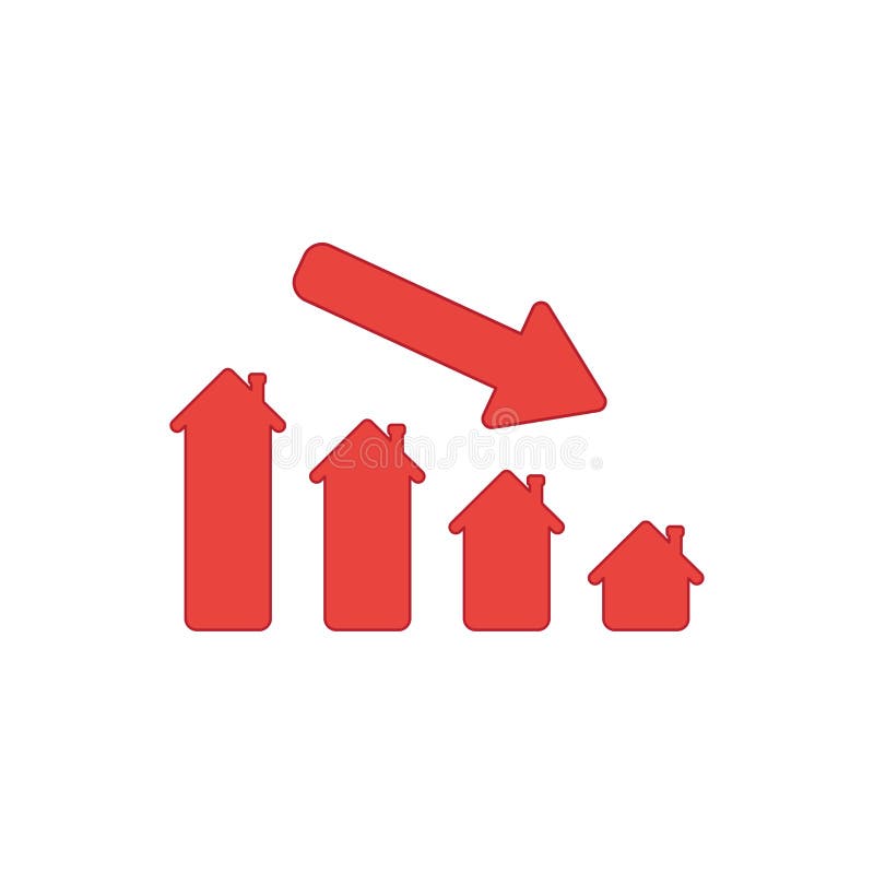 Vector Icon Concept Of House Sales Or Value Bar Chart With Arrow Moving